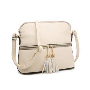 XB Faux Leather Front Tassel Pocket Crossbody Bag